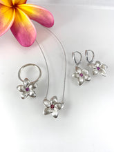 Load image into Gallery viewer, Silver Plumeria with Pink Sapphire Set