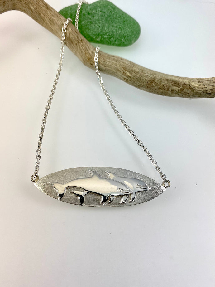 Silver Dolphin board-shape Necklace