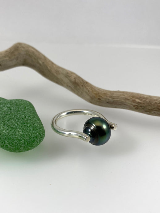 Silver Pearl Ring-Green Apple