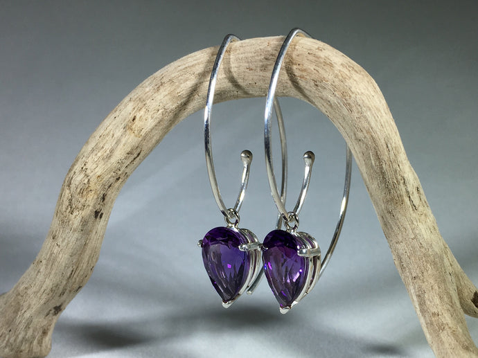 Silver V-wire Earrings Amethyst