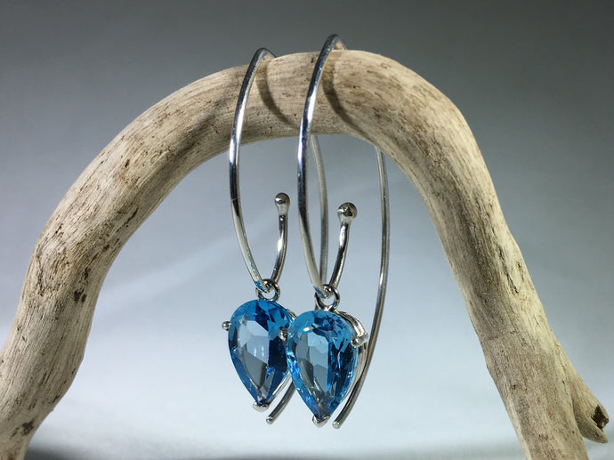 Silver V-wire Earrings Swiss Blue Topaz