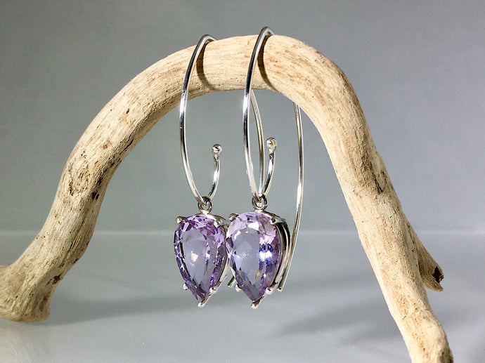 Silver V-Wire Earrings Pink Amethyst