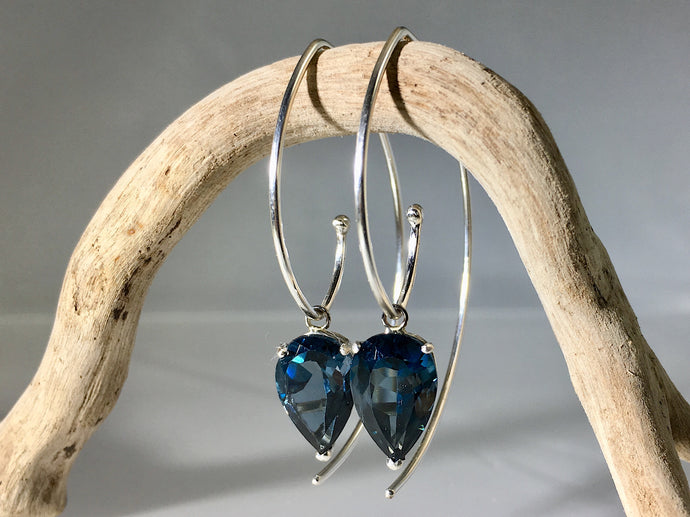 Silver V-Wire Earrings London Blue Topaz