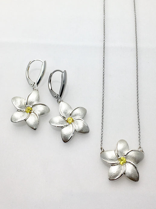 Silver Plumeria with Yellow Sapphire Set