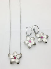 Load image into Gallery viewer, Silver Plumeria with Pink Sapphire Set